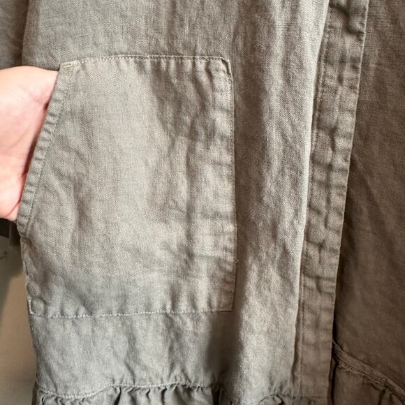 J. Jill Love Linen Open Front Ruffled Linen Duster Cardigan Jacket S Petite - Picture 4 of 11